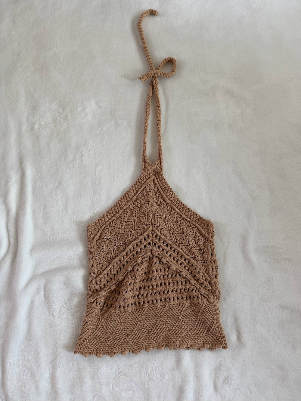 Zara Crochet Halter Tank Top in Camel